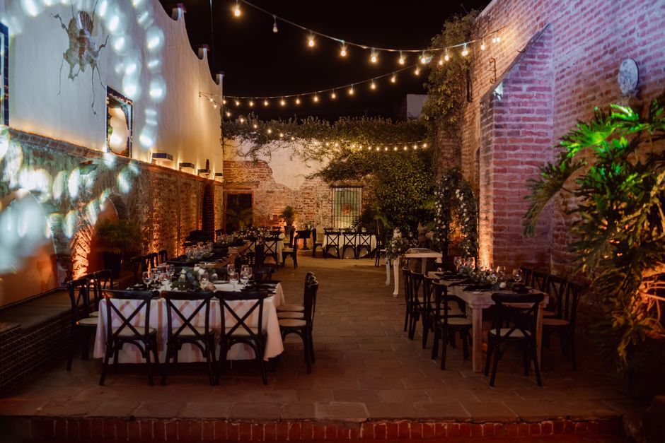Elegant outdoor dining setup for a private event